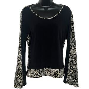 ILYSE HART Y2K SHIRT TOP FLARE BELL SLEEVE BLACK WHITE BOHO WHIMSIGOTH FAIRY M